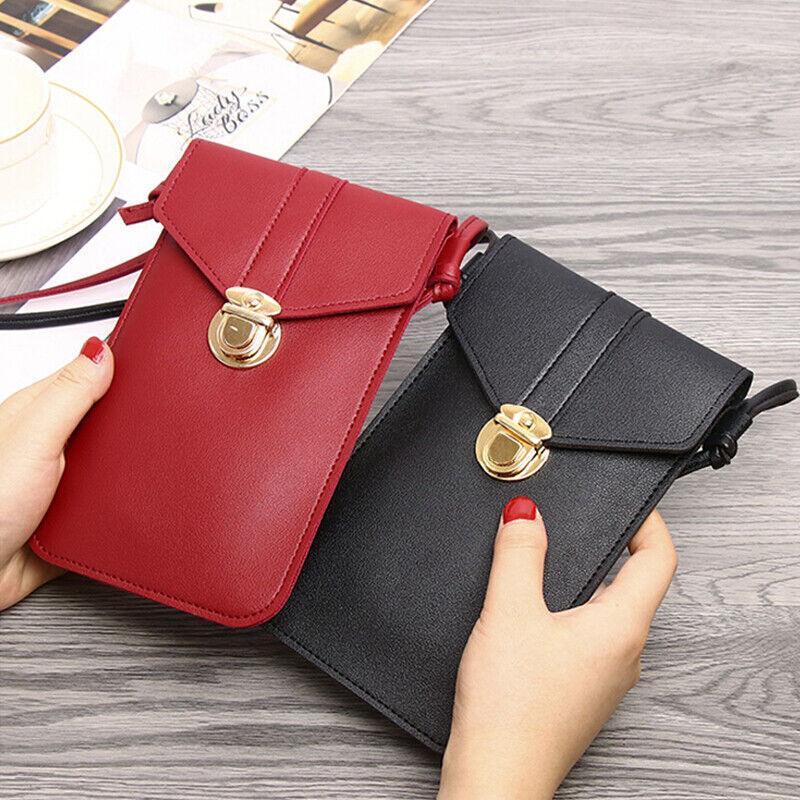 Touch Screen Crossbody Phone Bag with Clear Window PU Leather Wallet Purse - Grey