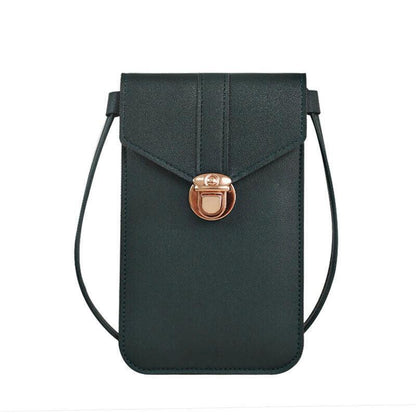 Touch Screen Crossbody Phone Bag with Clear Window PU Leather Wallet Purse - Grey