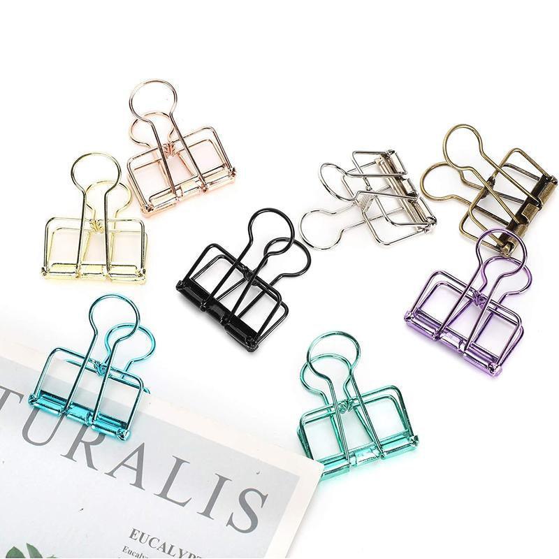 Solid Color Hollow Out Swallowtail Metal Binder Bookmark Clips Office Supplies - Rose Gold