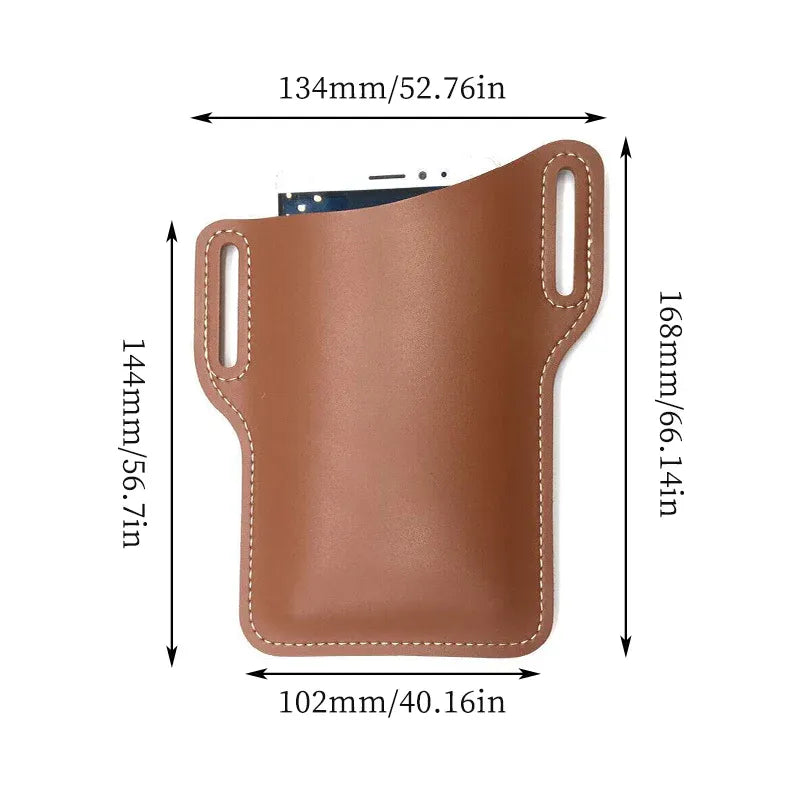 Leather Phone Holster Pouch Belt Clip Loop Waist Bag Cover Case for Men - Black