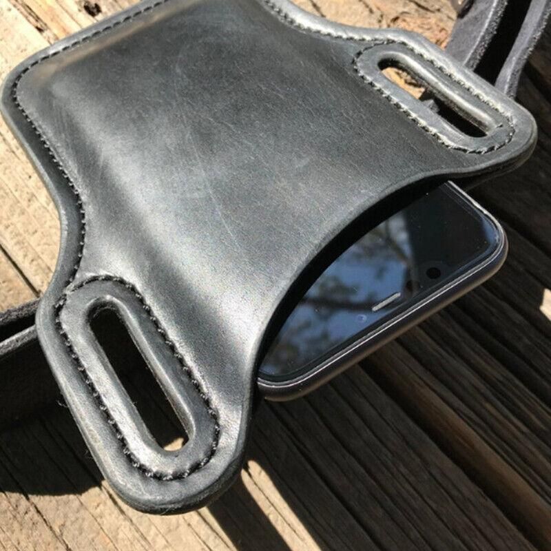 Leather Phone Holster Pouch Belt Clip Loop Waist Bag Cover Case for Men - Black