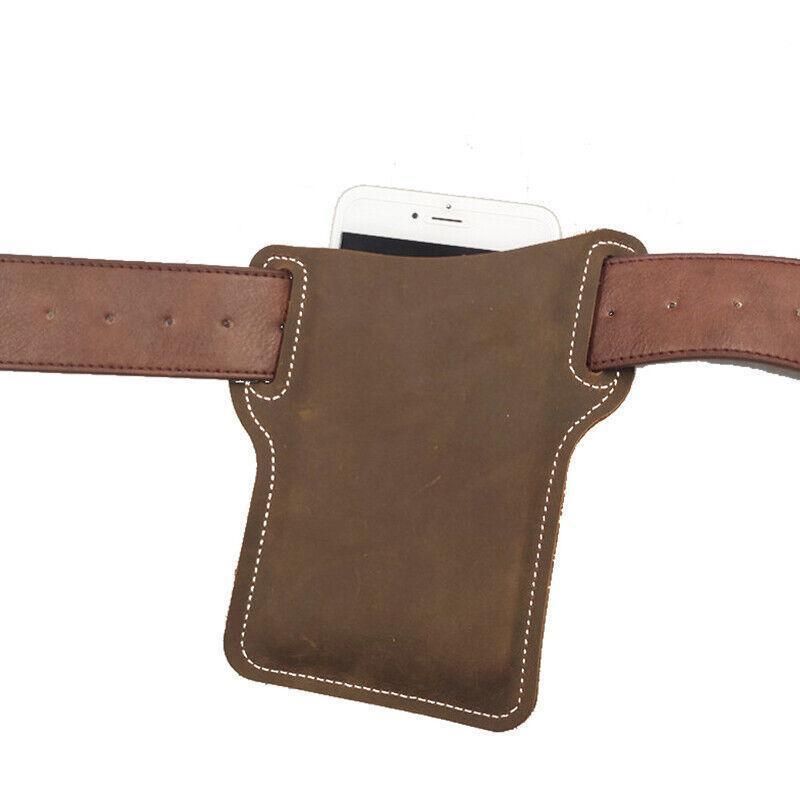 Leather Phone Holster Pouch Belt Clip Loop Waist Bag Cover Case for Men - Black