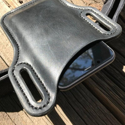Leather Phone Holster Pouch Belt Clip Loop Waist Bag Cover Case for Men - Dark Brown
