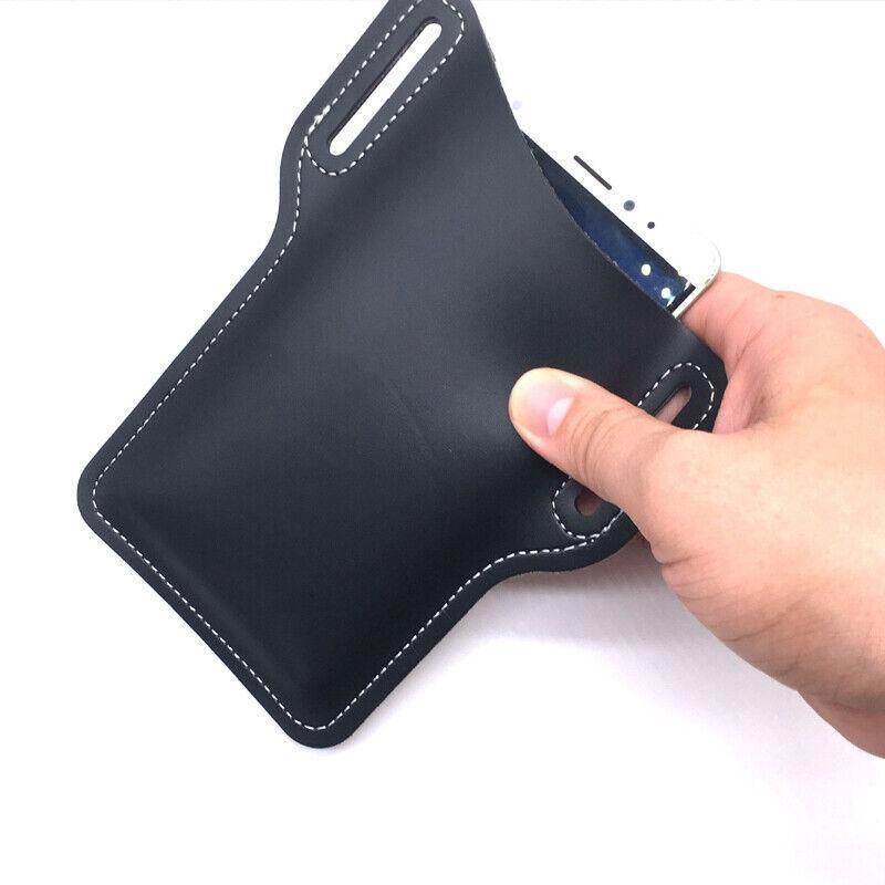 Leather Phone Holster Pouch Belt Clip Loop Waist Bag Cover Case for Men - Dark Brown