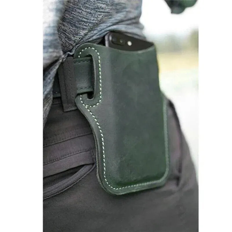 Leather Phone Holster Pouch Belt Clip Loop Waist Bag Cover Case for Men - Dark Brown