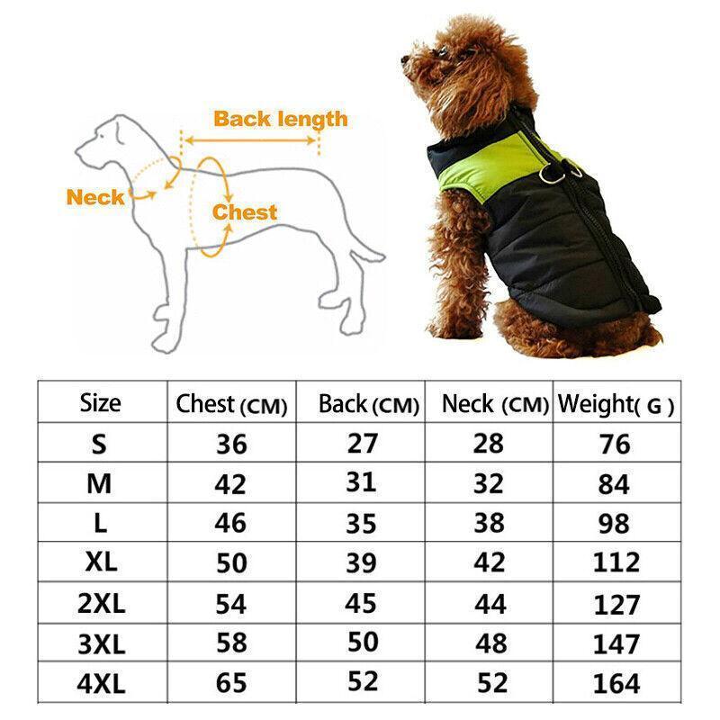 L Size Large Dog Jacket Padded Waterproof Pet Clothes Warm Windbreaker Vest Coat Winter - Green