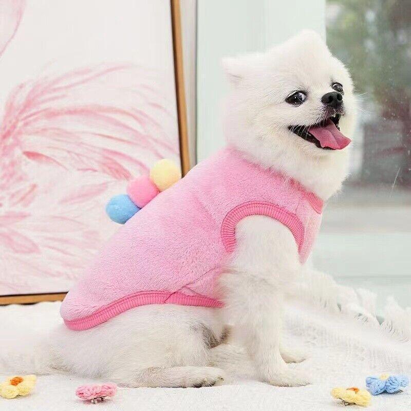 S Size Warm Winter Dog Clothes Soft Fleece Dog Jacket Pet Coat Sweater Cat Jumper - Pink Ice Cream