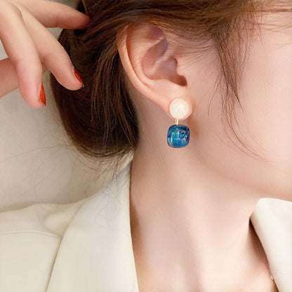Small Fresh Blue Oil Earrings Retro Fashion Temperament Silver Needle Jewellery