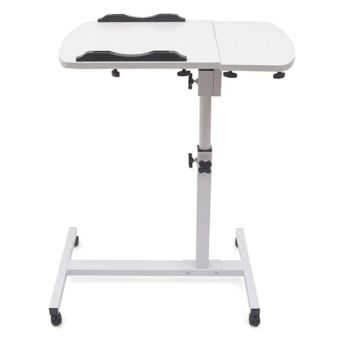 Adjustable Folding Computer Desk Stand Floor-Standing Movable Bedside Table - White