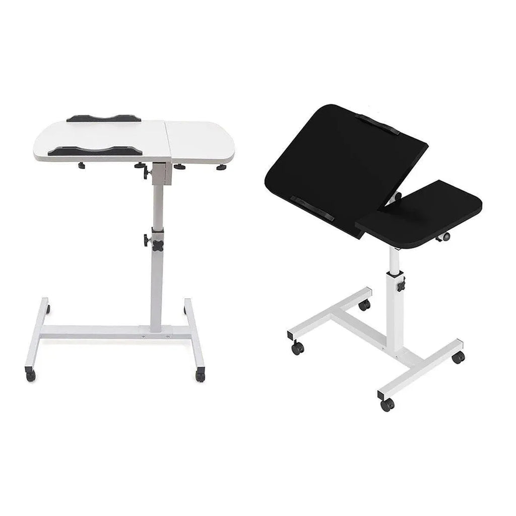 Adjustable Folding Computer Desk Stand Floor-Standing Movable Bedside Table - White