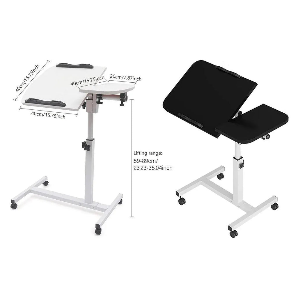 Adjustable Folding Computer Desk Stand Floor-Standing Movable Bedside Table - White