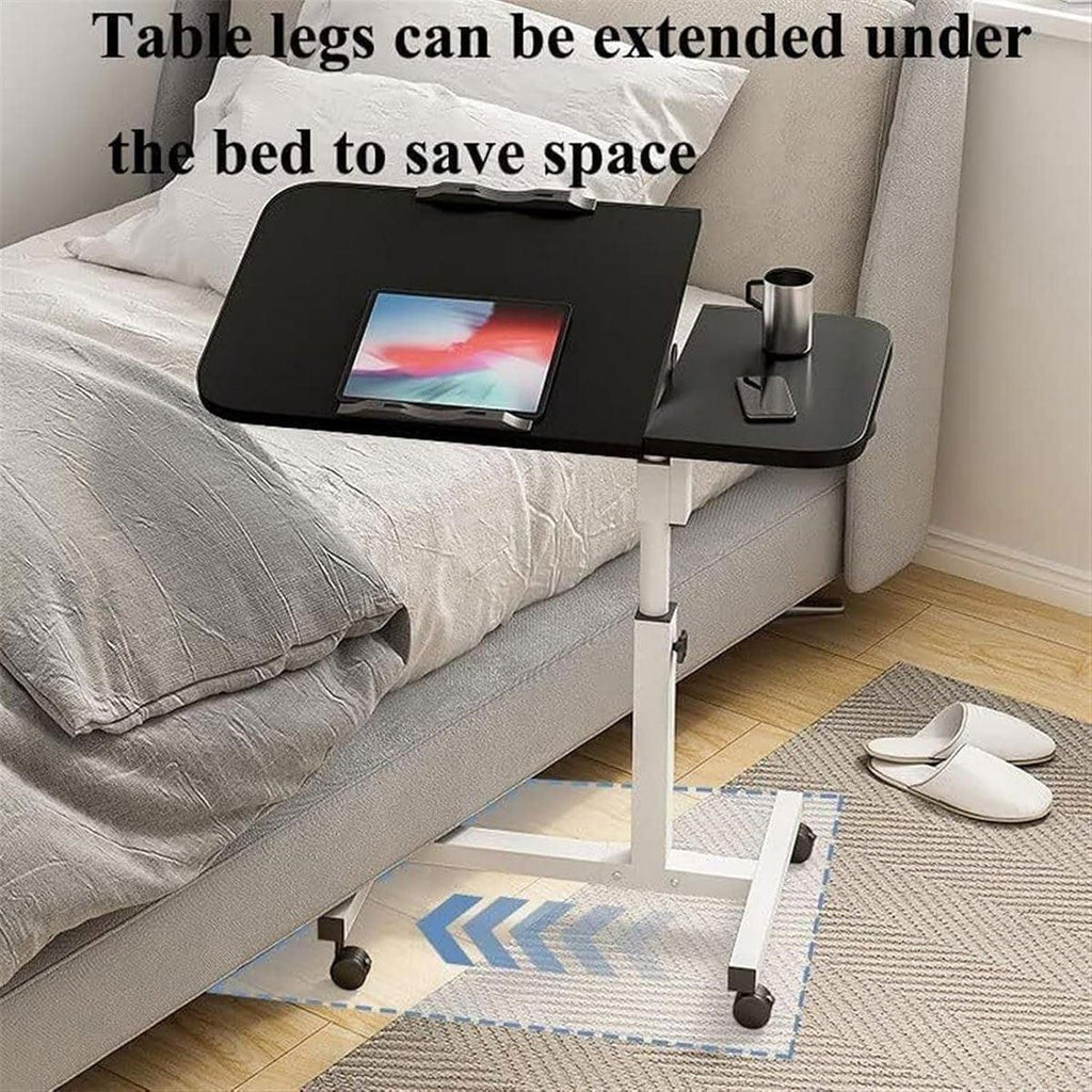 Adjustable Folding Computer Desk Stand Floor-Standing Movable Bedside Table - White