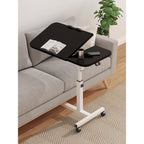 Adjustable Folding Computer Desk Stand Floor-Standing Movable Bedside Table - White