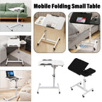 Adjustable Folding Computer Desk Stand Floor-Standing Movable Bedside Table - White