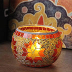 2Pcs European Style Colourful Mosaic Glass Candle Holder Cup Tabletop Decor - Green