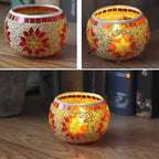 2Pcs European Style Colourful Mosaic Glass Candle Holder Cup Tabletop Decor - Green