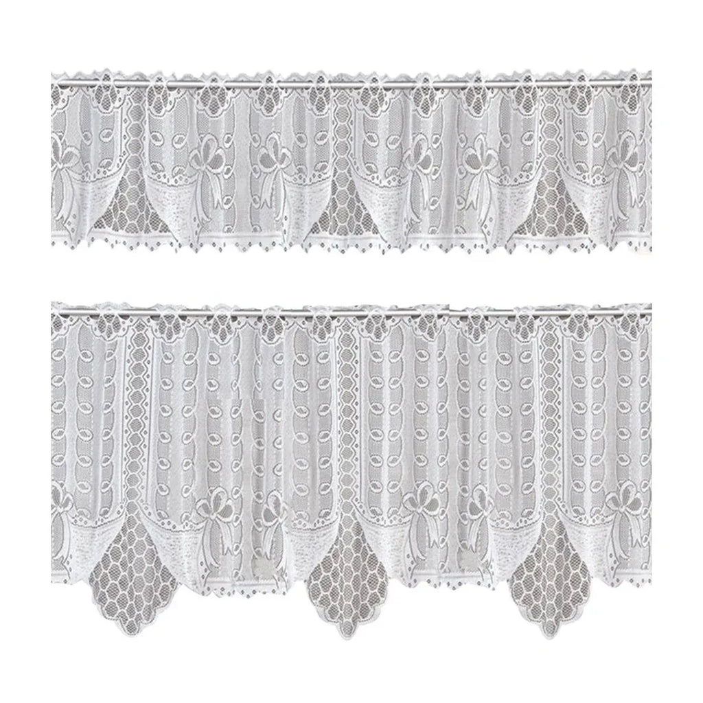White Lace Window Curtain Short Tier Panel for Kitchen Bathroom