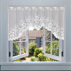 White Lace Window Curtain Short Tier Panel for Kitchen Bathroom