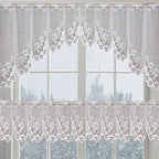 White Lace Window Curtain Short Tier Panel for Kitchen Bathroom