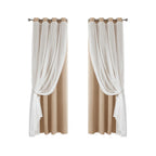 2PCS Double Layer Blackout Curtains With Lace For Bedroom Living Room Window - Beige