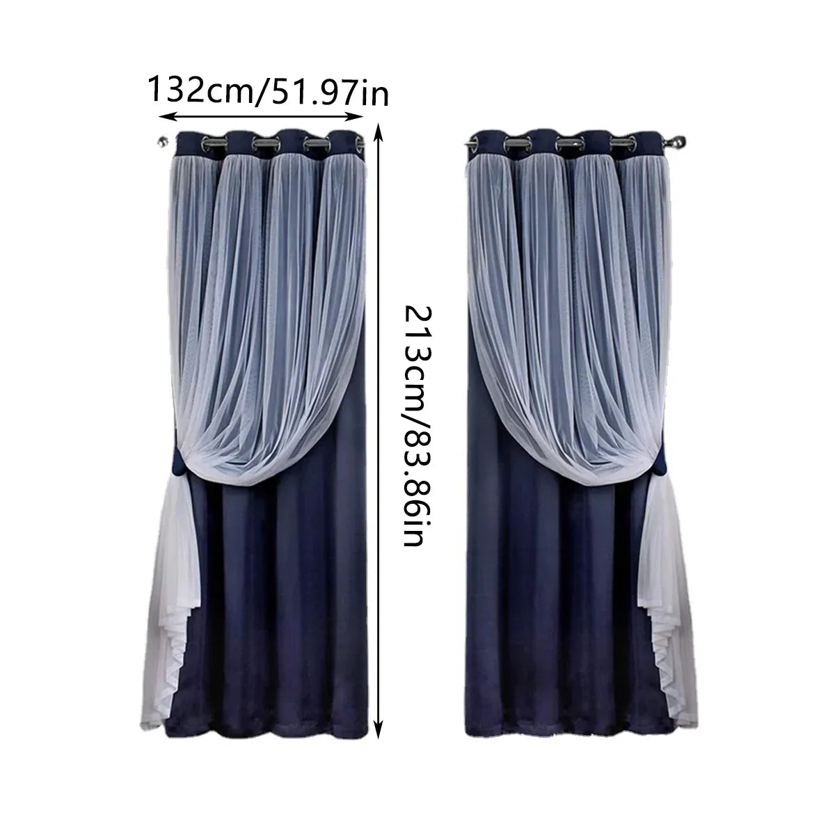 2PCS Double Layer Blackout Curtains With Lace For Bedroom Living Room Window - Beige