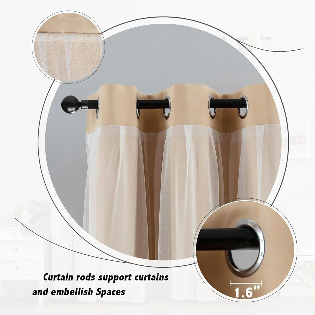 2PCS Double Layer Blackout Curtains With Lace For Bedroom Living Room Window - Beige