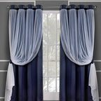 2PCS Double Layer Blackout Curtains With Lace For Bedroom Living Room Window - Beige