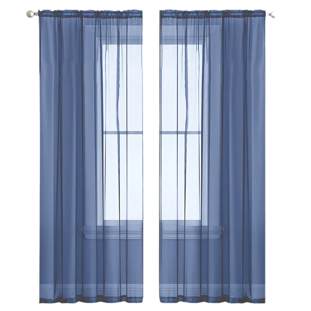 2PCS Solid Color Window Curtains Semi Shading Sheer Drapes Room Divider Use - Blue