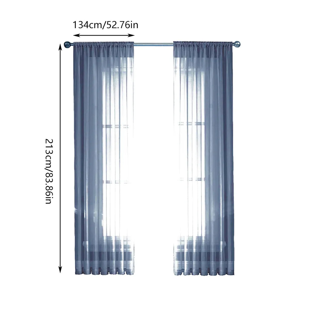 2PCS Solid Color Window Curtains Semi Shading Sheer Drapes Room Divider Use - Blue
