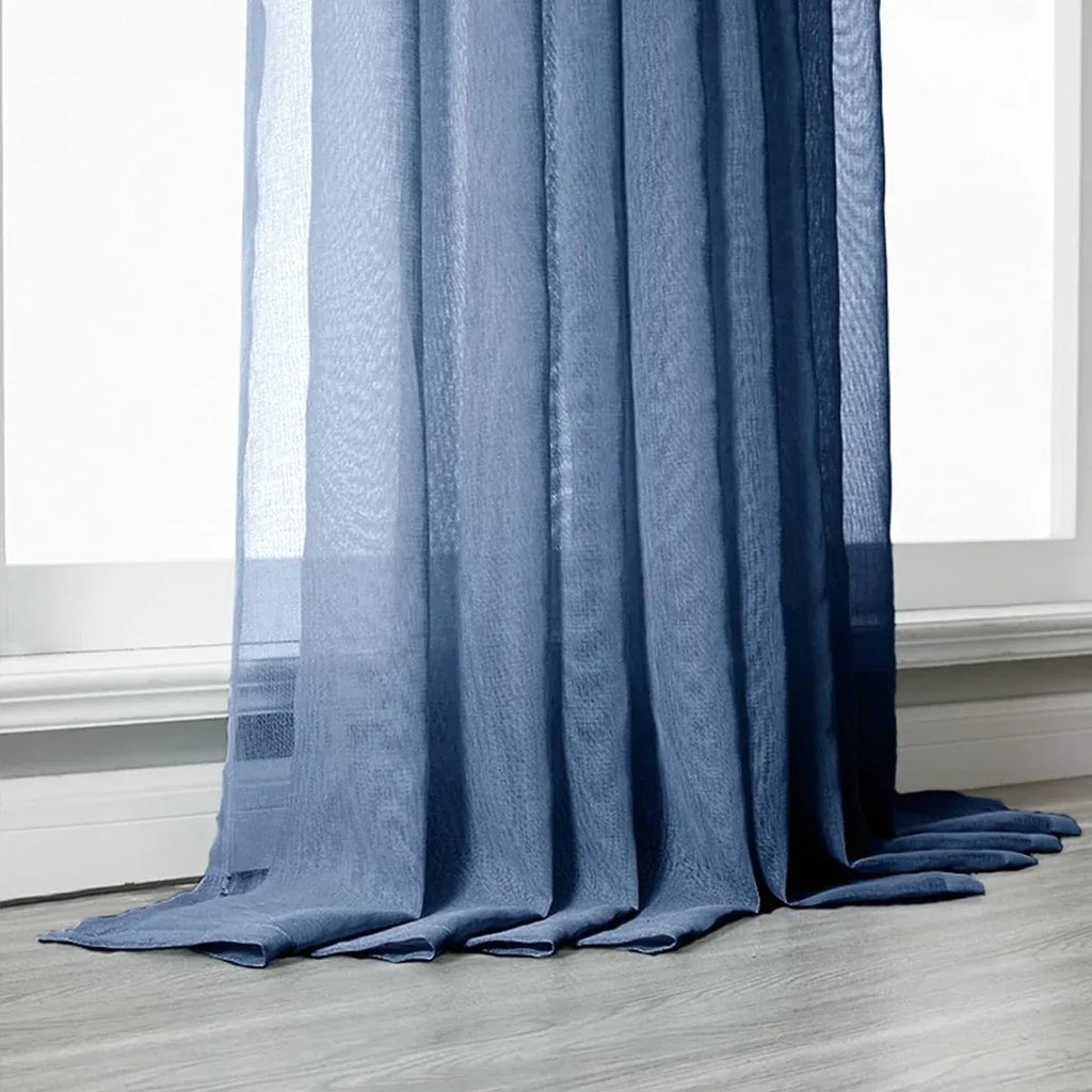 2PCS Solid Color Window Curtains Semi Shading Sheer Drapes Room Divider Use - Blue