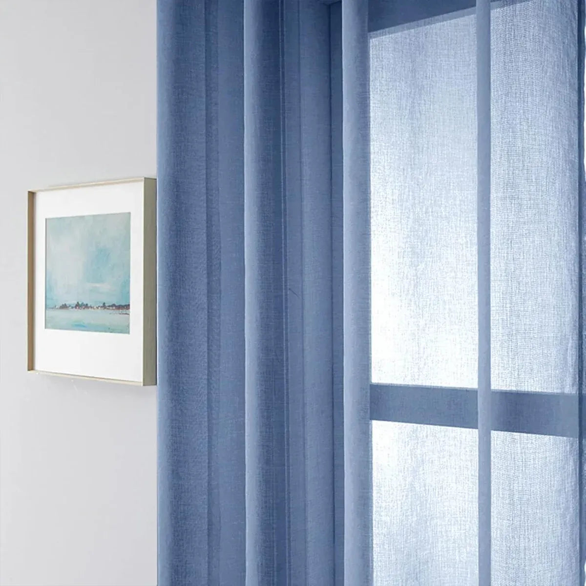 2PCS Solid Color Window Curtains Semi Shading Sheer Drapes Room Divider Use - Blue