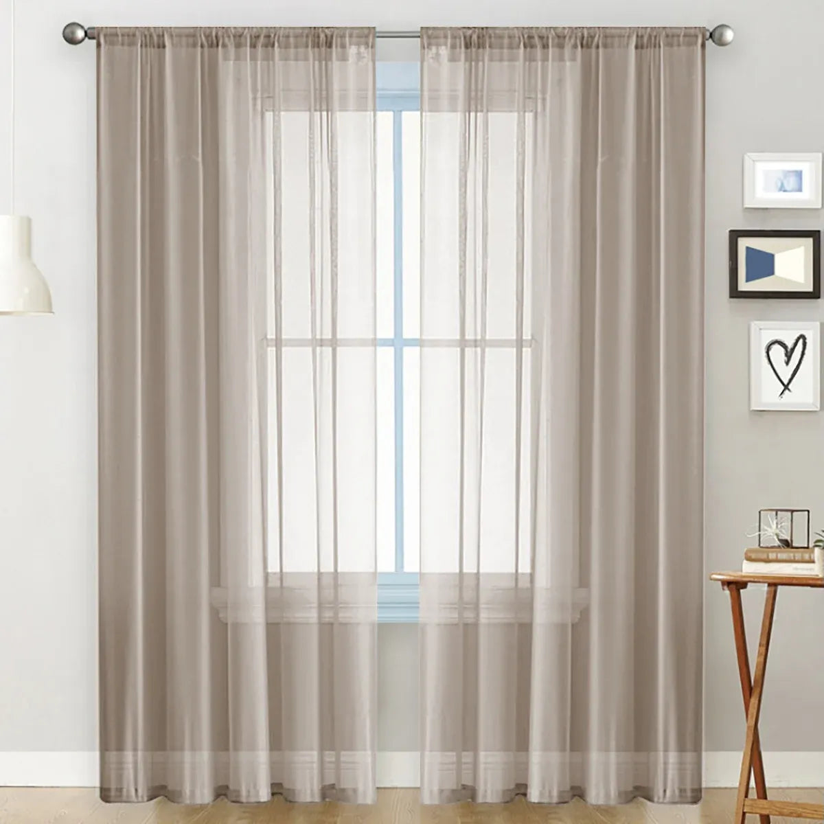 2PCS Solid Color Window Curtains Semi Shading Sheer Drapes Room Divider Use - Blue
