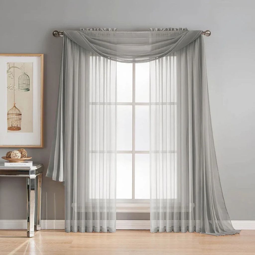 2PCS Solid Color Window Curtains Semi Shading Sheer Drapes Room Divider Use - Blue