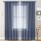 2PCS Solid Color Window Curtains Semi Shading Sheer Drapes Room Divider Use - Blue