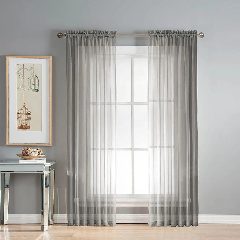 2PCS Solid Color Window Curtains Semi Shading Sheer Drapes Room Divider Use - Blue