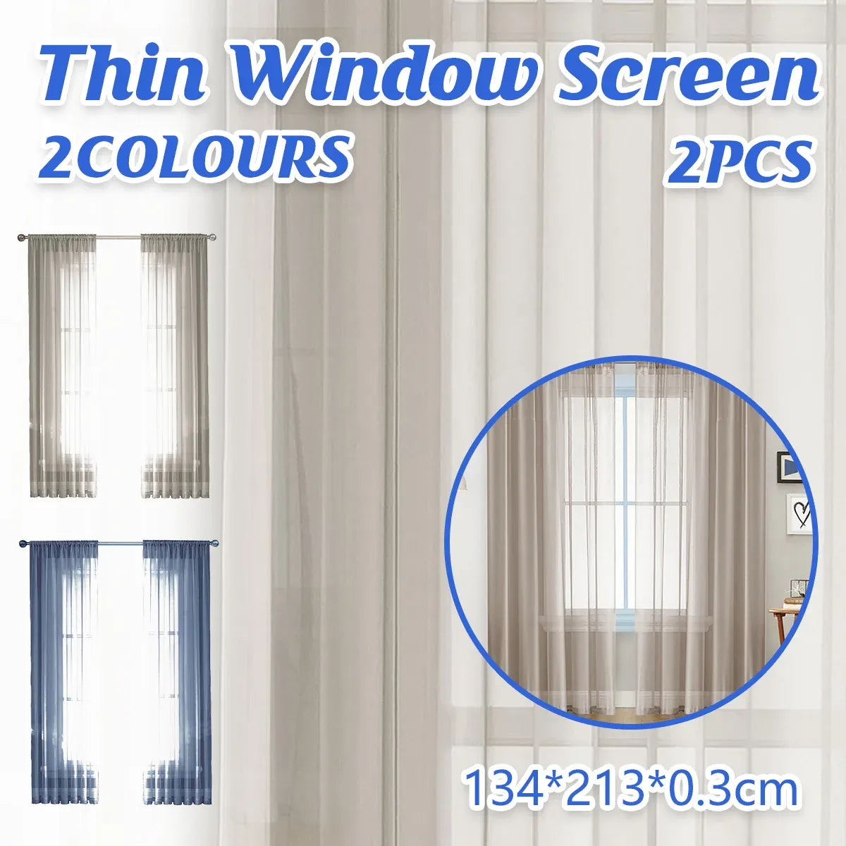 2PCS Solid Color Window Curtains Semi Shading Sheer Drapes Room Divider Use - Mocha