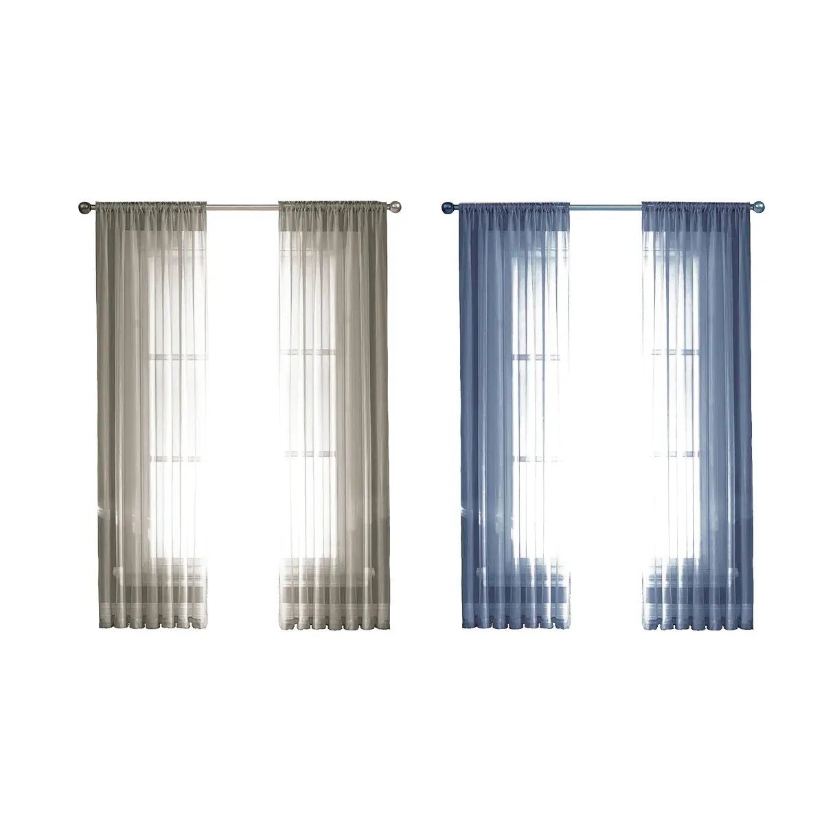 2PCS Solid Color Window Curtains Semi Shading Sheer Drapes Room Divider Use - Mocha