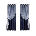 2PCS Double Layer Blackout Curtains With Lace For Bedroom Living Room Window - Blue