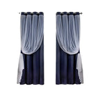 2PCS Double Layer Blackout Curtains With Lace For Bedroom Living Room Window - Blue