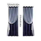 2PCS Double Layer Blackout Curtains With Lace For Bedroom Living Room Window - Blue