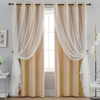 2PCS Double Layer Blackout Curtains With Lace For Bedroom Living Room Window - Blue