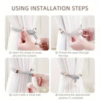 Curtain Tiebacks Pearl Strap Set 3 Pairs Decorative Buckle Holder Rings Hooks - White