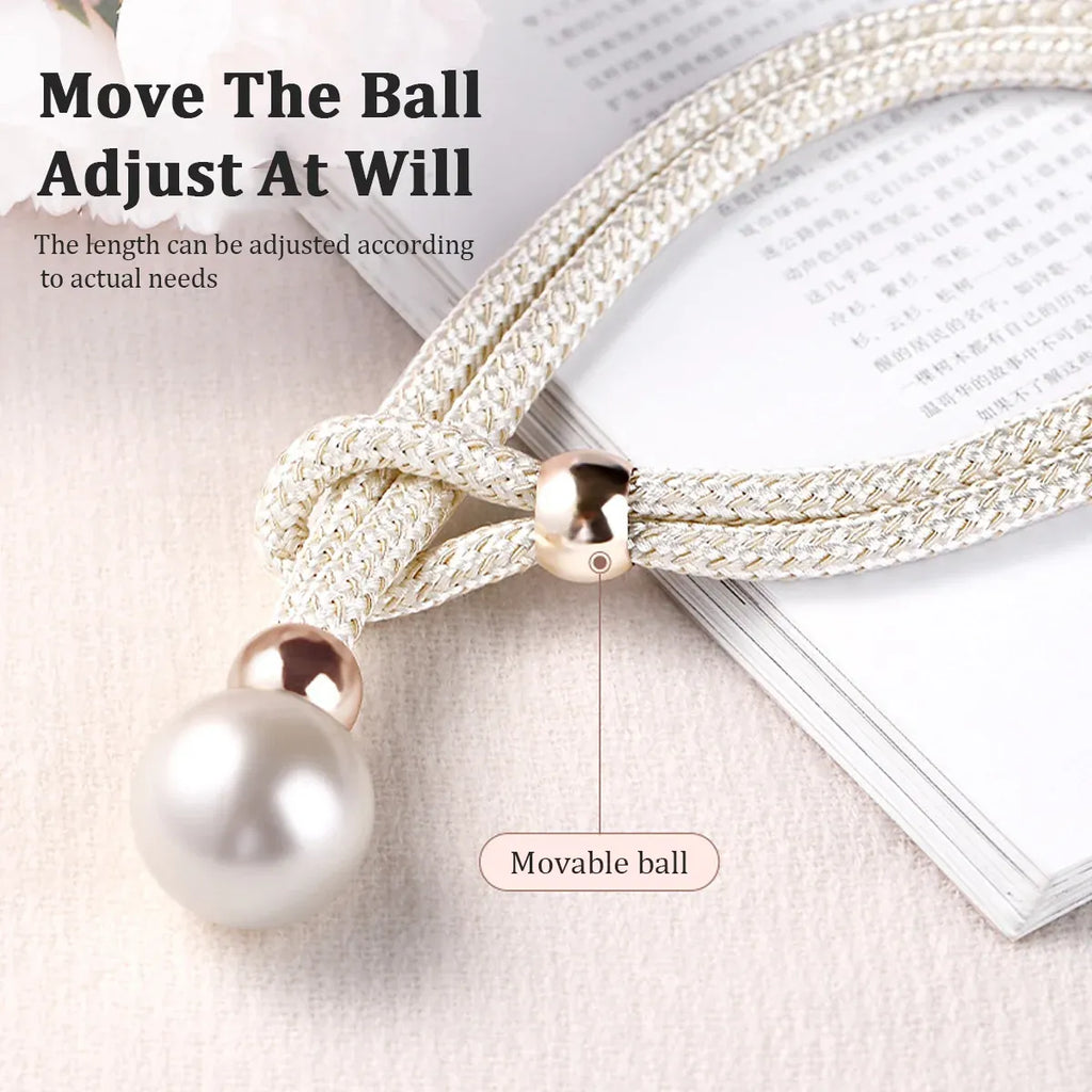 Curtain Tiebacks Pearl Strap Set 3 Pairs Decorative Buckle Holder Rings Hooks - White
