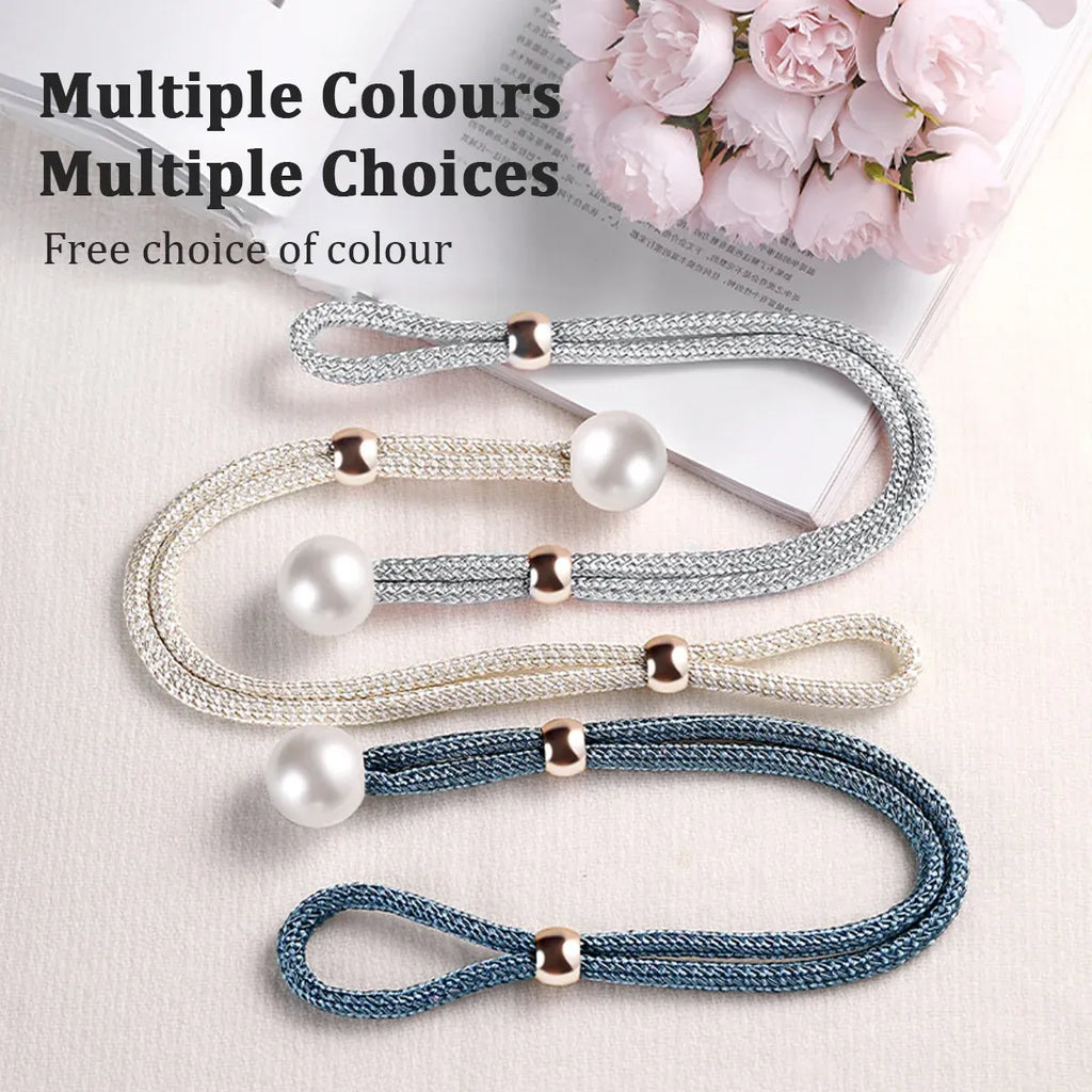 Curtain Tiebacks Pearl Strap Set 3 Pairs Decorative Buckle Holder Rings Hooks - White