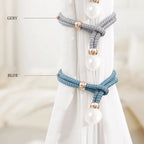 Curtain Tiebacks Pearl Strap Set 3 Pairs Decorative Buckle Holder Rings Hooks - White