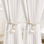 Curtain Tiebacks Pearl Strap Set 3 Pairs Decorative Buckle Holder Rings Hooks - White