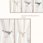 Curtain Tiebacks Pearl Strap Set 3 Pairs Decorative Buckle Holder Rings Hooks - White