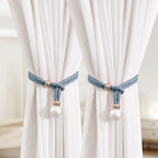 Curtain Tiebacks Pearl Strap Set 3 Pairs Decorative Buckle Holder Rings Hooks - White