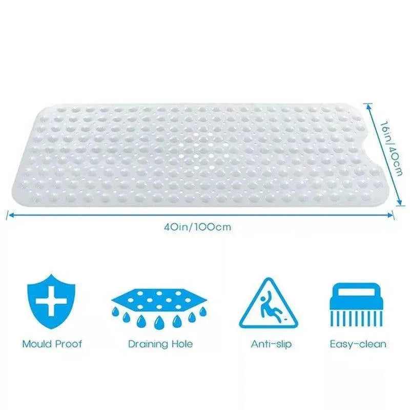 Non Slip Shower Mat for Bathtub Floor with Suction Cups 100x40cm - Clear