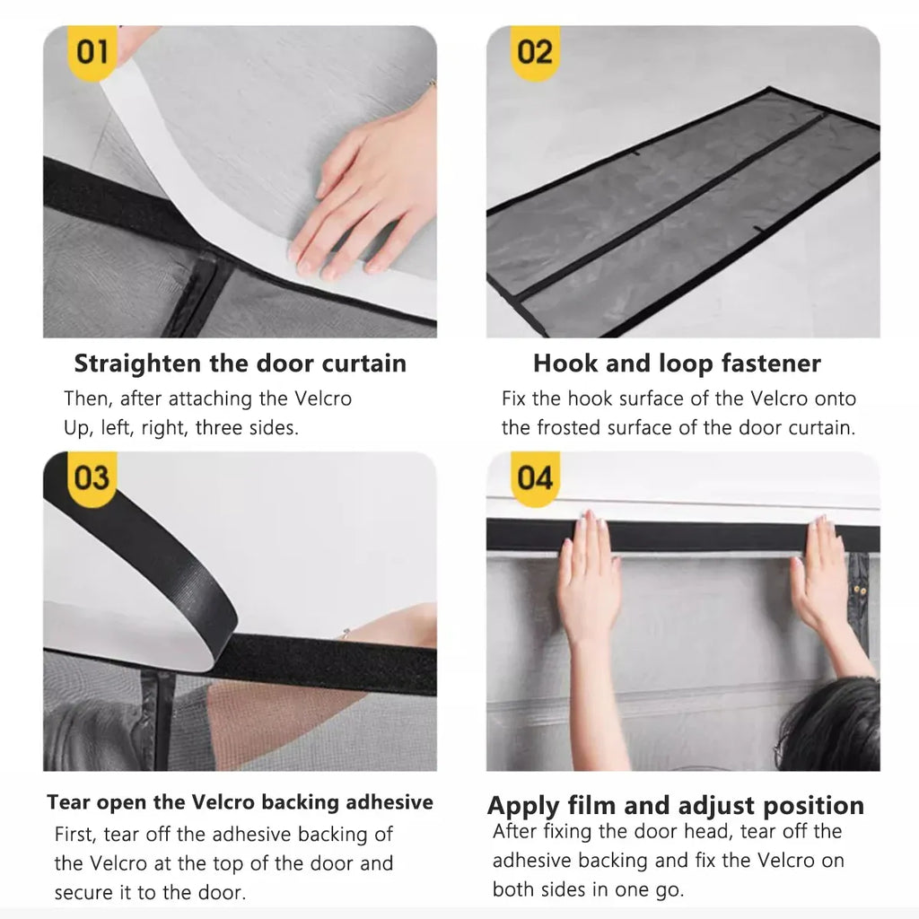 Self-Sealing Door Curtain Insect Proof Durable Mesh Screen for Home Kitchen Use - Black
